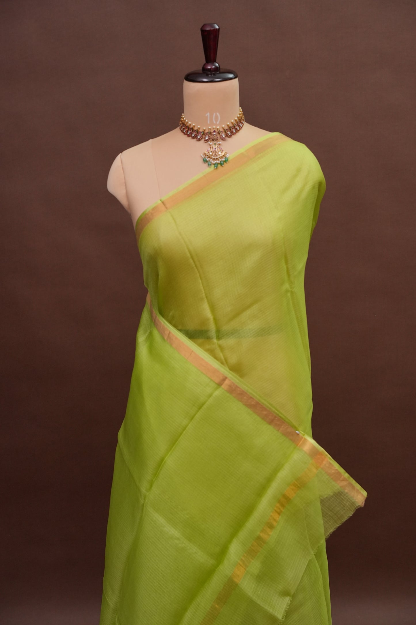 Silk Kota Plain Saree - Sage Green