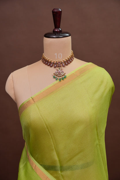Silk Kota Plain Saree - Sage Green