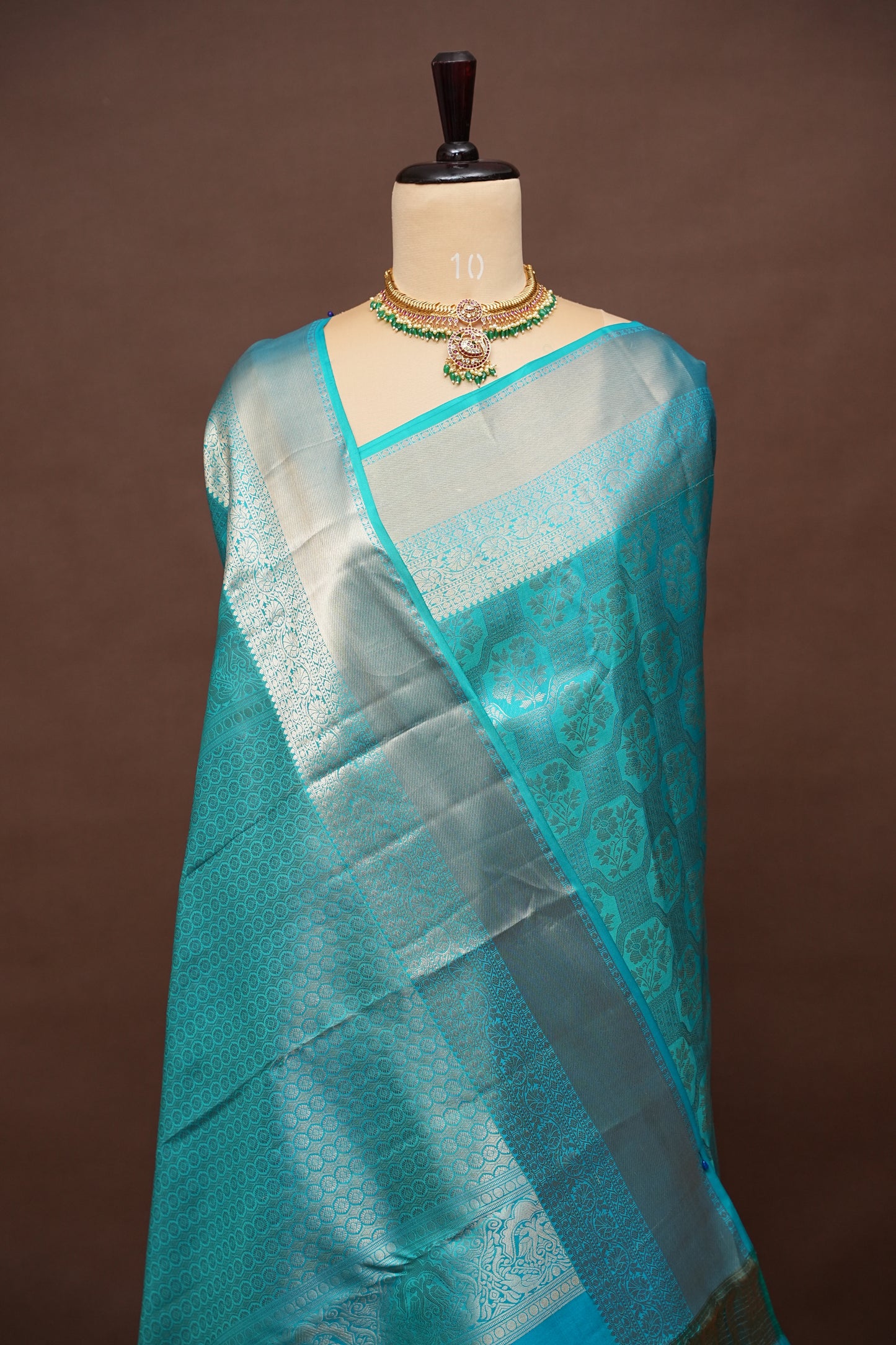 Turquoise Blue Pure Kanchipuram Brocade Silk Saree|Silk Mark Certified