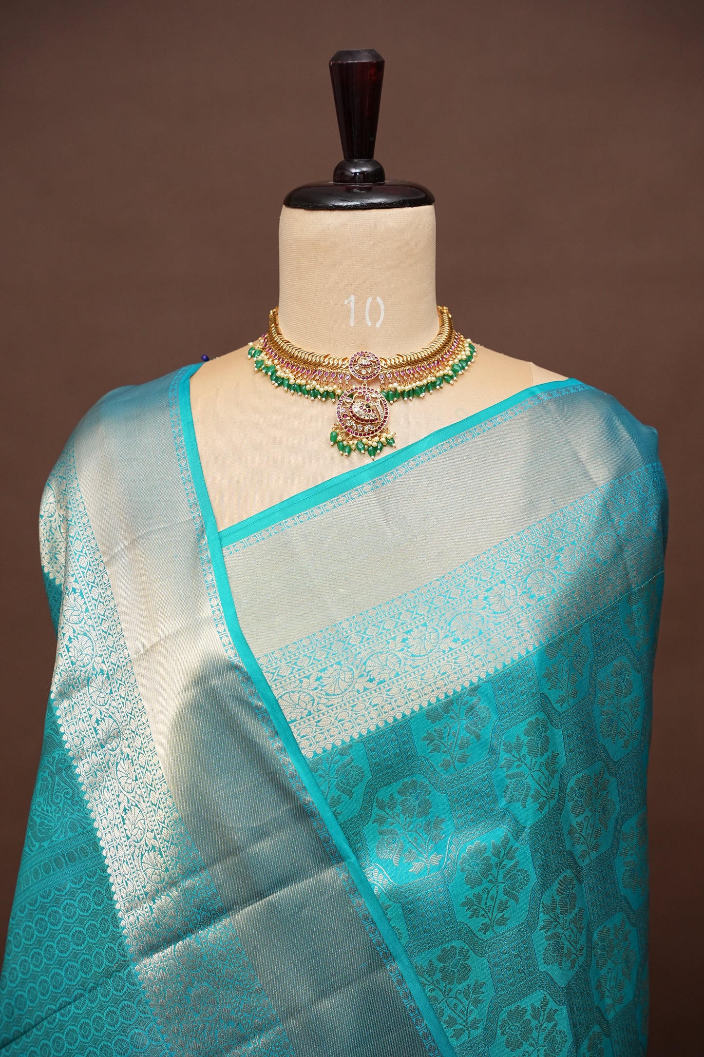 Turquoise Blue Pure Kanchipuram Brocade Silk Saree|Silk Mark Certified