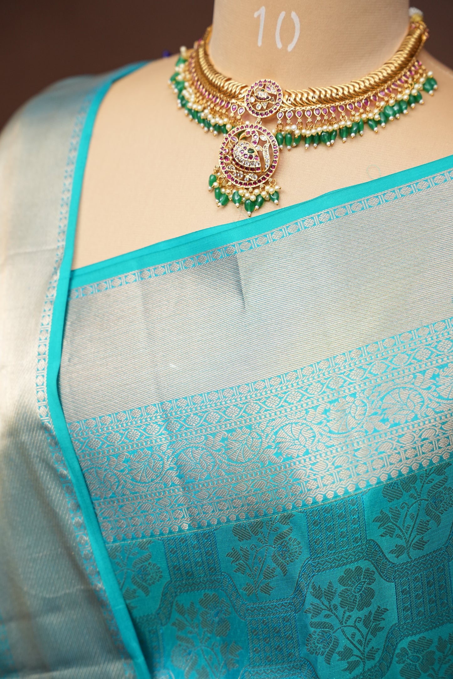Turquoise Blue Pure Kanchipuram Brocade Silk Saree|Silk Mark Certified