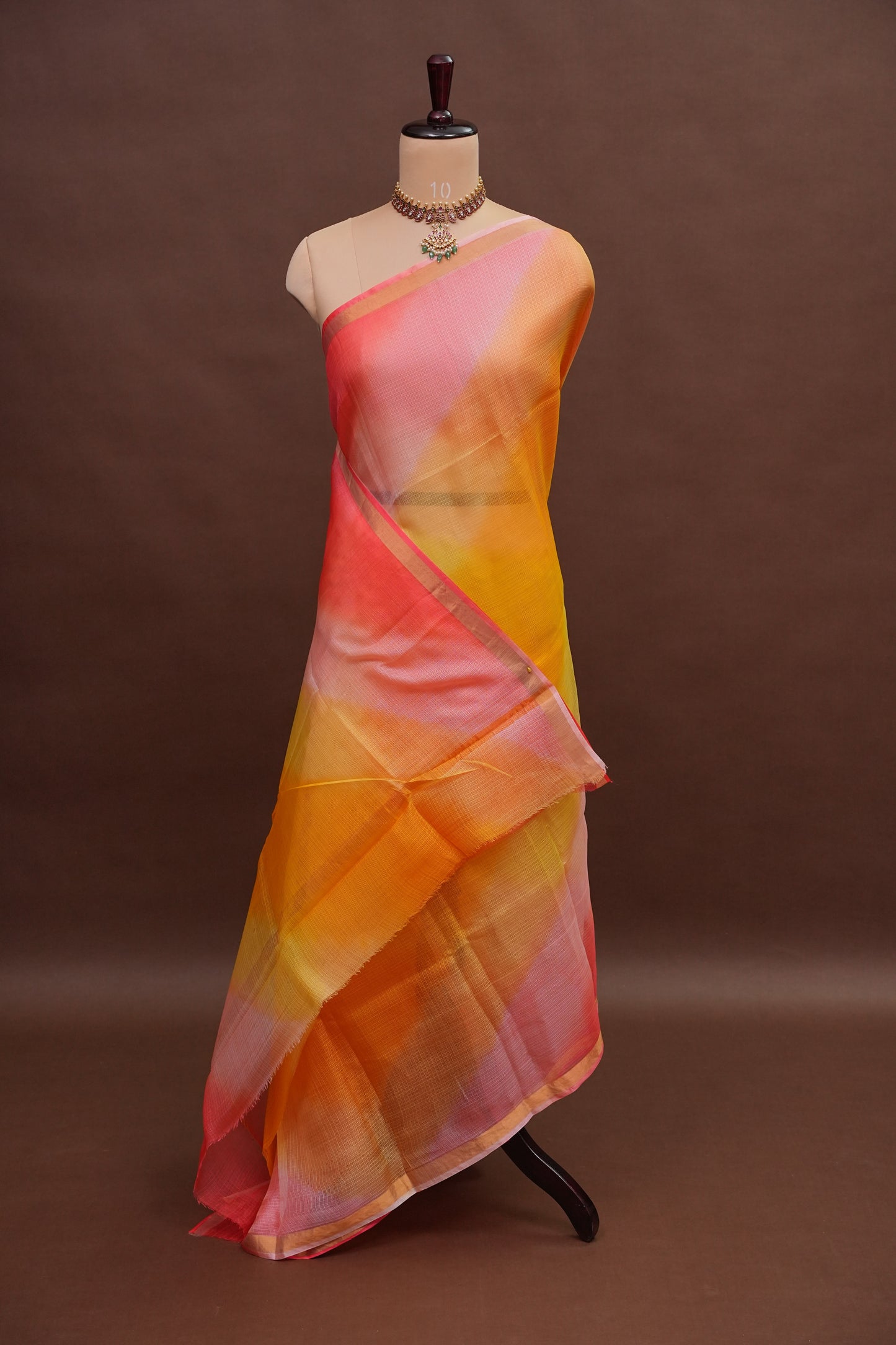 Silk Kota Multicolor Saree - Yellow & Warm Orange