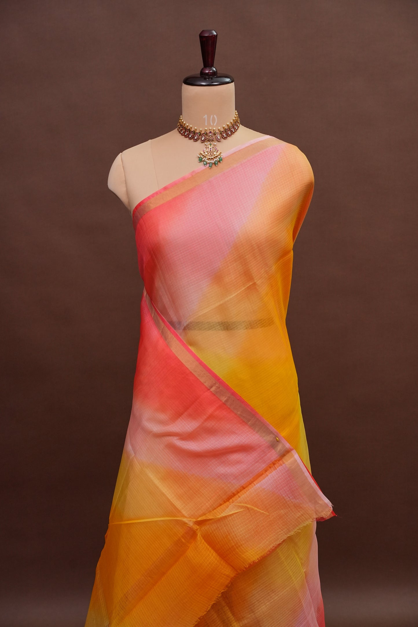 Silk Kota Multicolor Saree - Yellow & Warm Orange