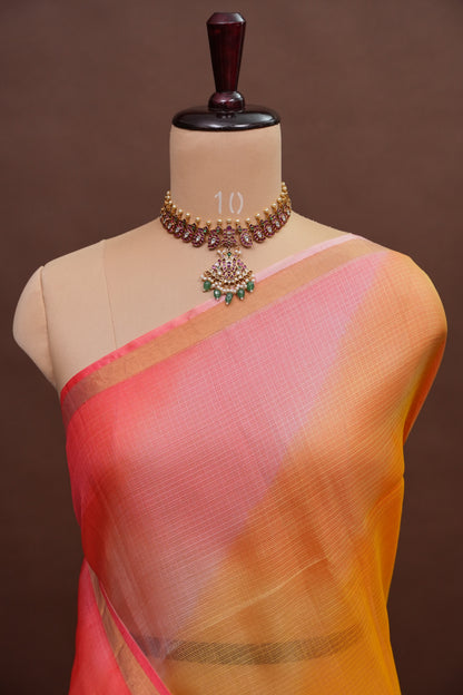 Silk Kota Multicolor Saree - Yellow & Warm Orange