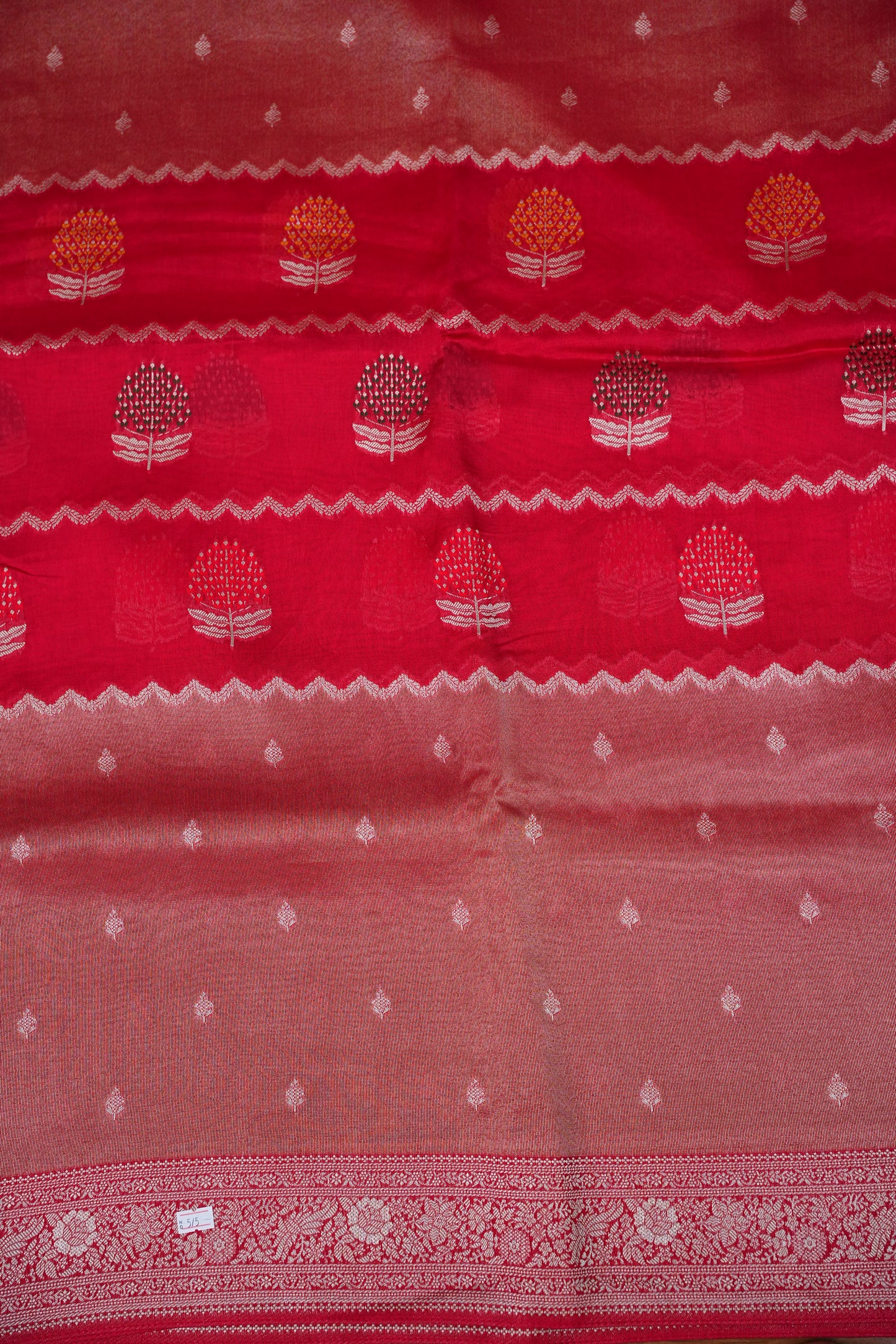 Mellow Tissue & Banarasi Fusion Saree with Meenakari Detailing – Crimson Red