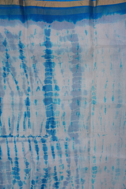 Silk Kota Shibori Tie & Dye Saree - Blue & White