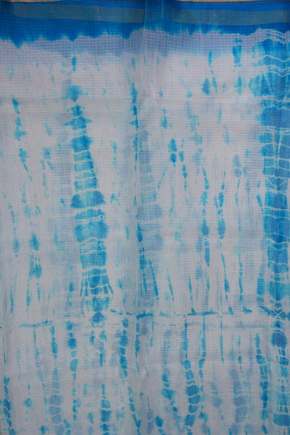 Silk Kota Shibori Tie & Dye Saree - Blue & White