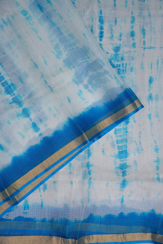 Silk Kota Shibori Tie & Dye Saree - Blue & White