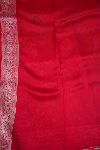 Mellow Tissue & Banarasi Fusion Saree with Meenakari Detailing – Crimson Red
