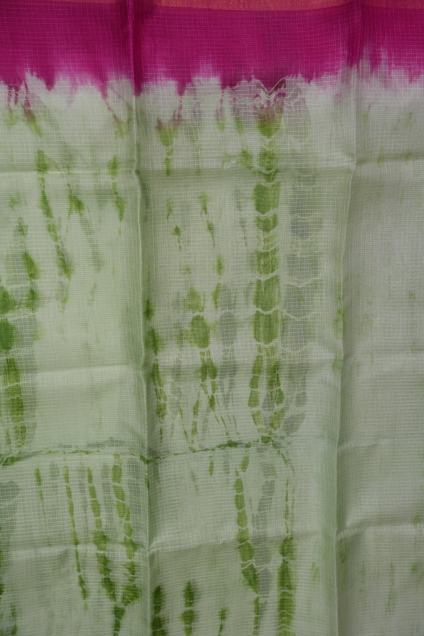 Silk Kota Shibori Tie & Dye Saree - Leaf Green & Pink