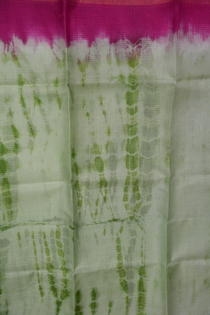 Silk Kota Shibori Tie & Dye Saree - Leaf Green & Pink