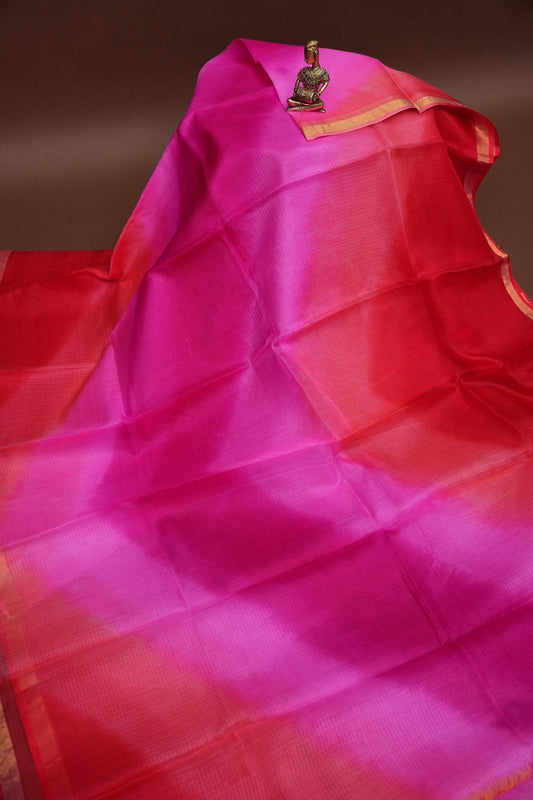 Silk Kota Multicolor Saree - Pink & Red Tones