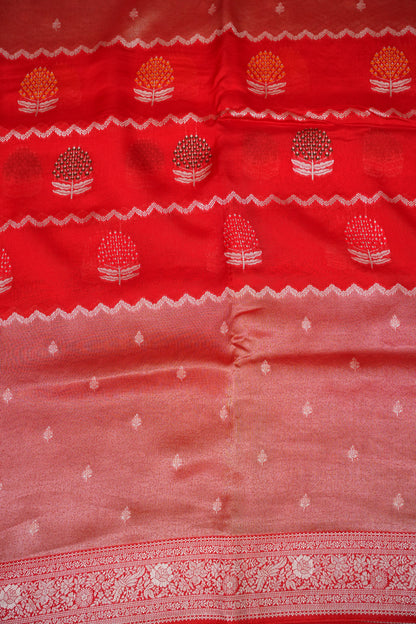 Mellow Tissue & Banarasi Fusion Saree with Meenakari Detailing – Red