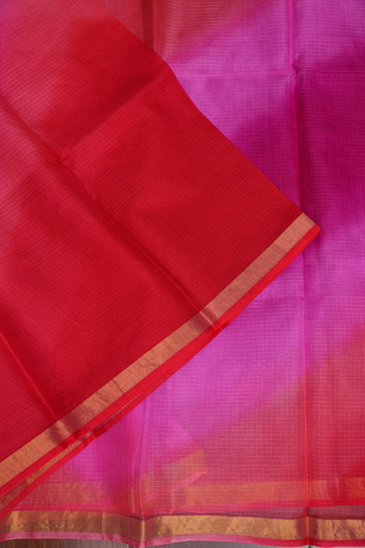 Silk Kota Multicolor Saree - Pink & Red Tones