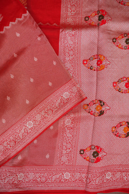 Mellow Tissue & Banarasi Fusion Saree with Meenakari Detailing – Red