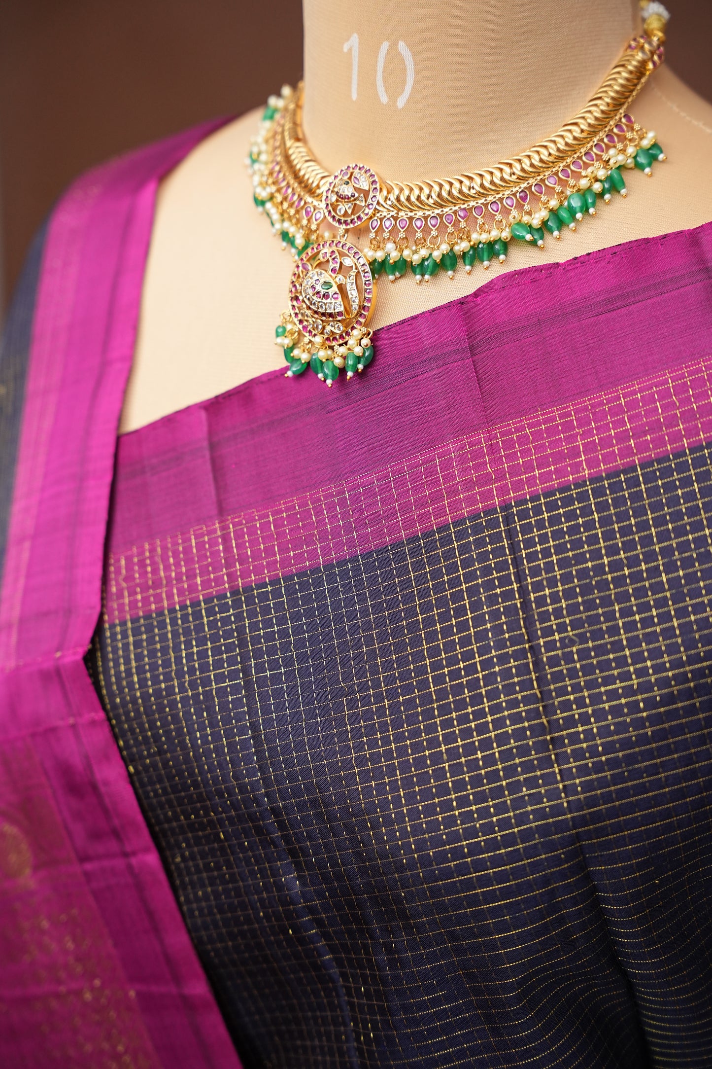 Deep Navy Blue & Purple Border Pure Kanchipuram Brocade Silk Saree|Silk Mark Certified