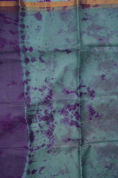 Silk Kota Shibori Tie & Dye Saree - Blue & Aubergine Purple