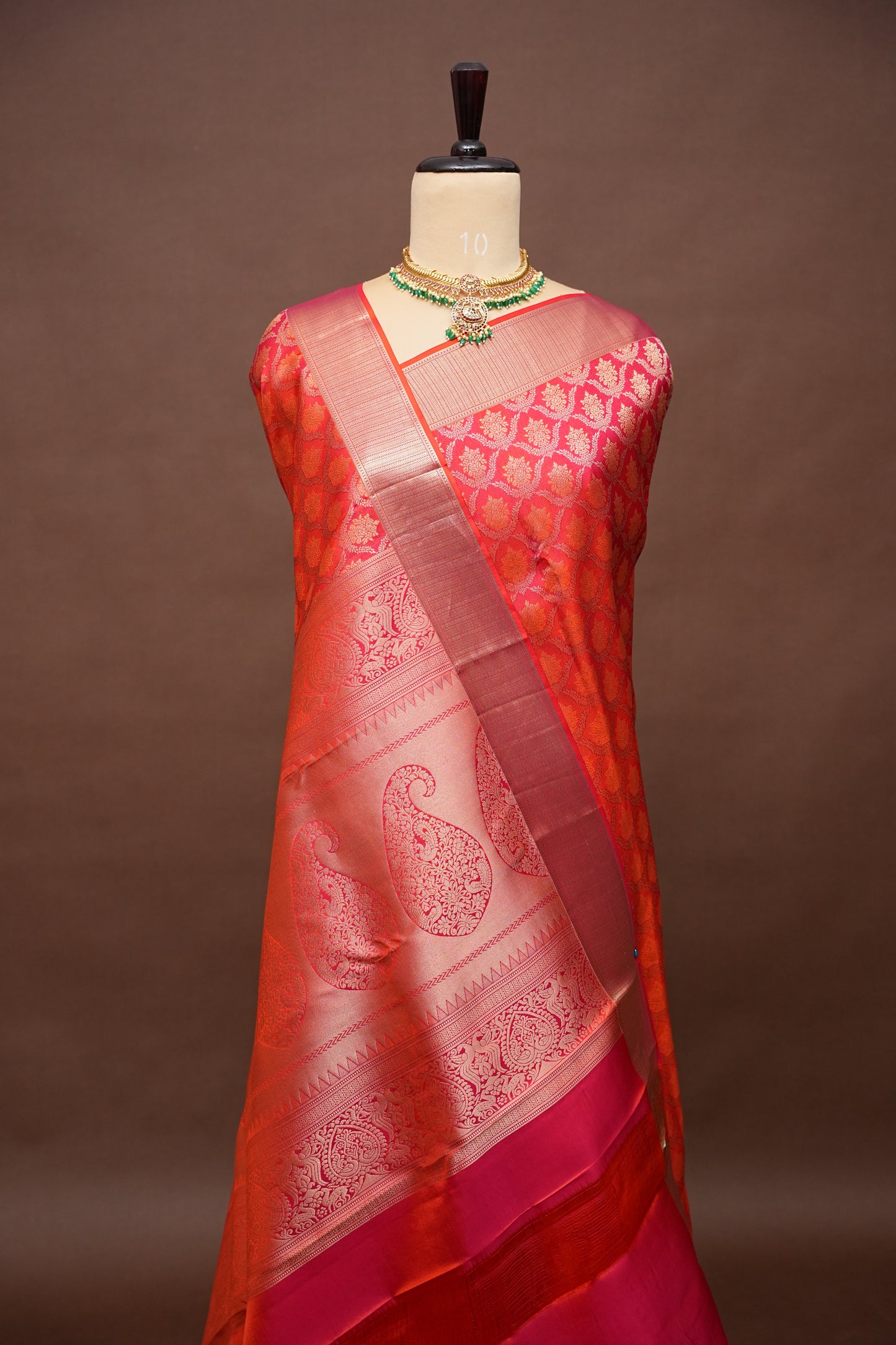 Orange Pure Kanchipuram Brocade Silk Saree|Silk Mark Certified
