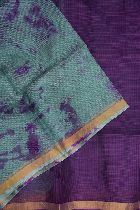 Silk Kota Shibori Tie & Dye Saree - Blue & Aubergine Purple