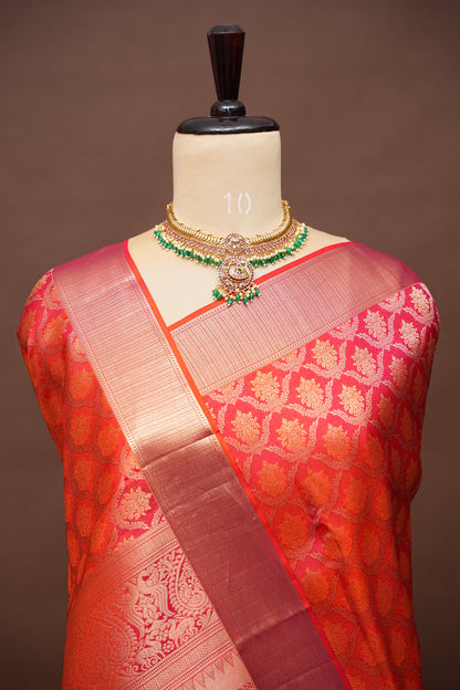 Orange Pure Kanchipuram Brocade Silk Saree|Silk Mark Certified