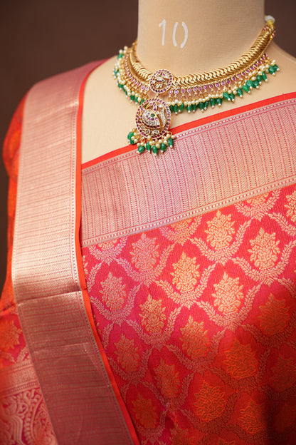 Orange Pure Kanchipuram Brocade Silk Saree|Silk Mark Certified