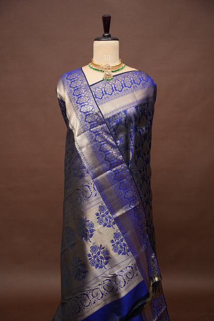 Royal Blue Pure Kanchipuram Brocade Silk Saree|Silk Mark Certified