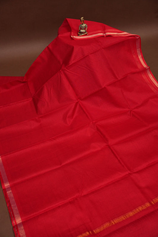 Silk Kota Plain Saree - Red