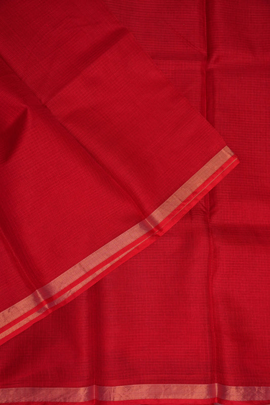 Silk Kota Plain Saree - Red