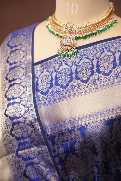 Royal Blue Pure Kanchipuram Brocade Silk Saree|Silk Mark Certified