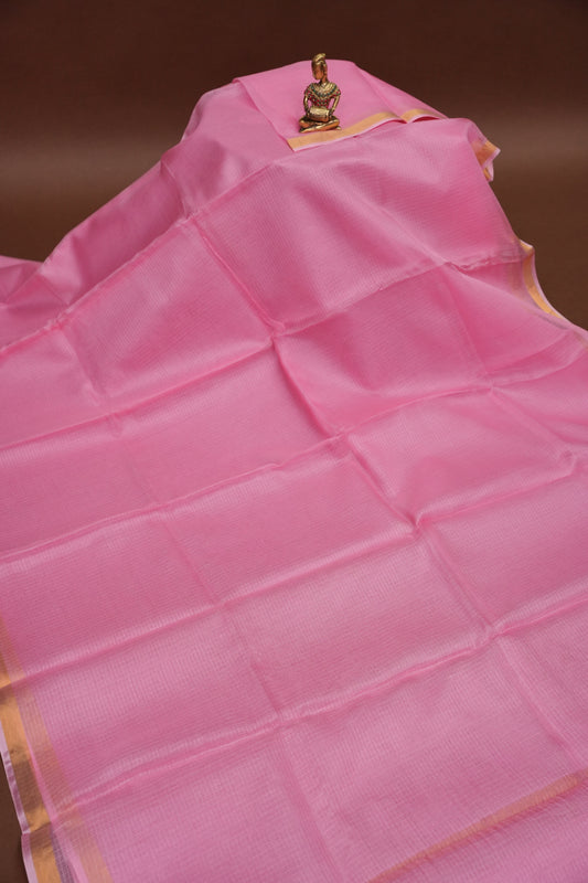 Silk Kota Plain Saree - Blush Pink