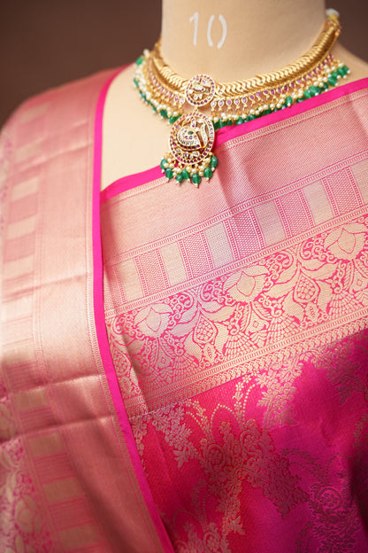 Pink Pure Kanchipuram Brocade Silk Saree|Silk Mark Certified