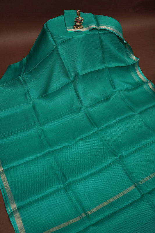 Silk Kota Plain Saree - Turquoise Green