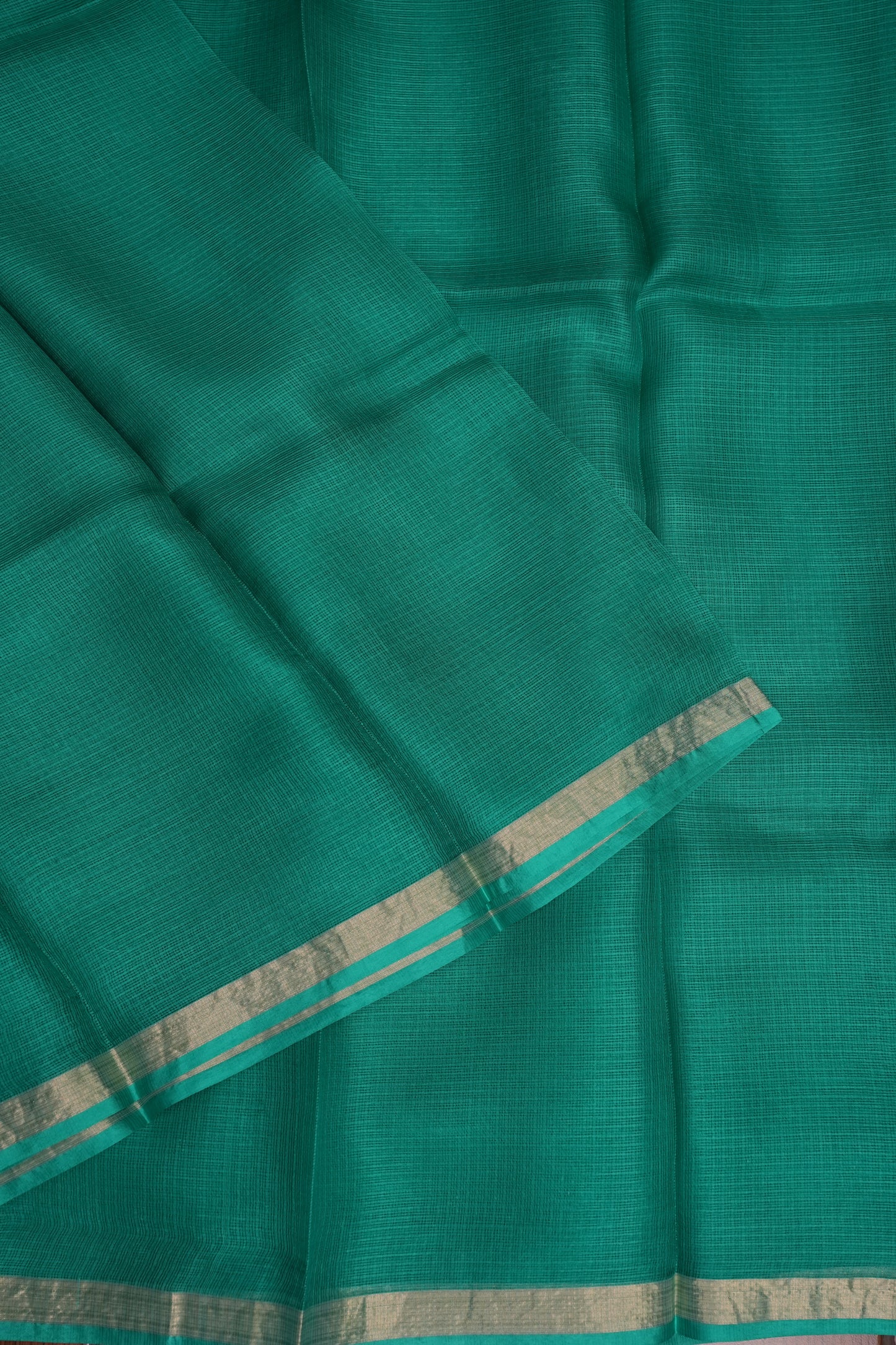 Silk Kota Plain Saree - Turquoise Green