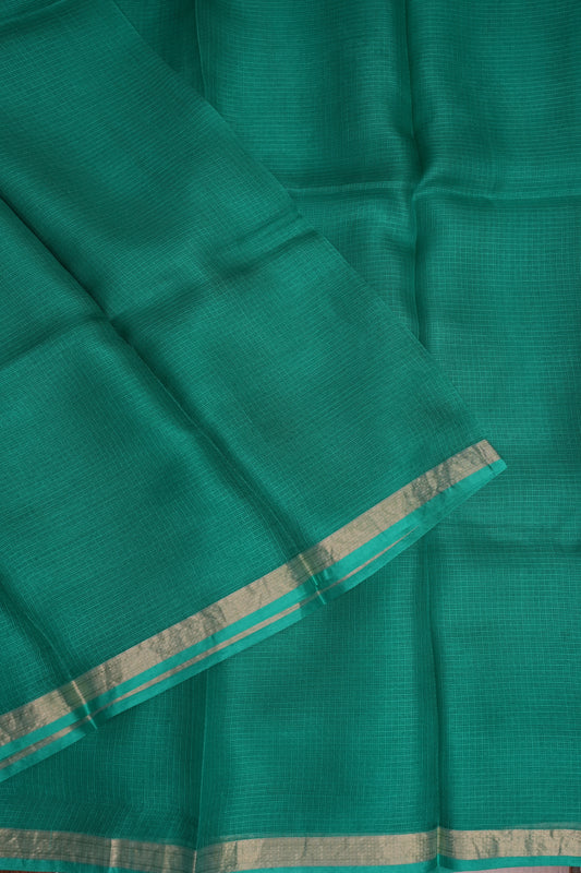 Silk Kota Plain Saree - Turquoise Green