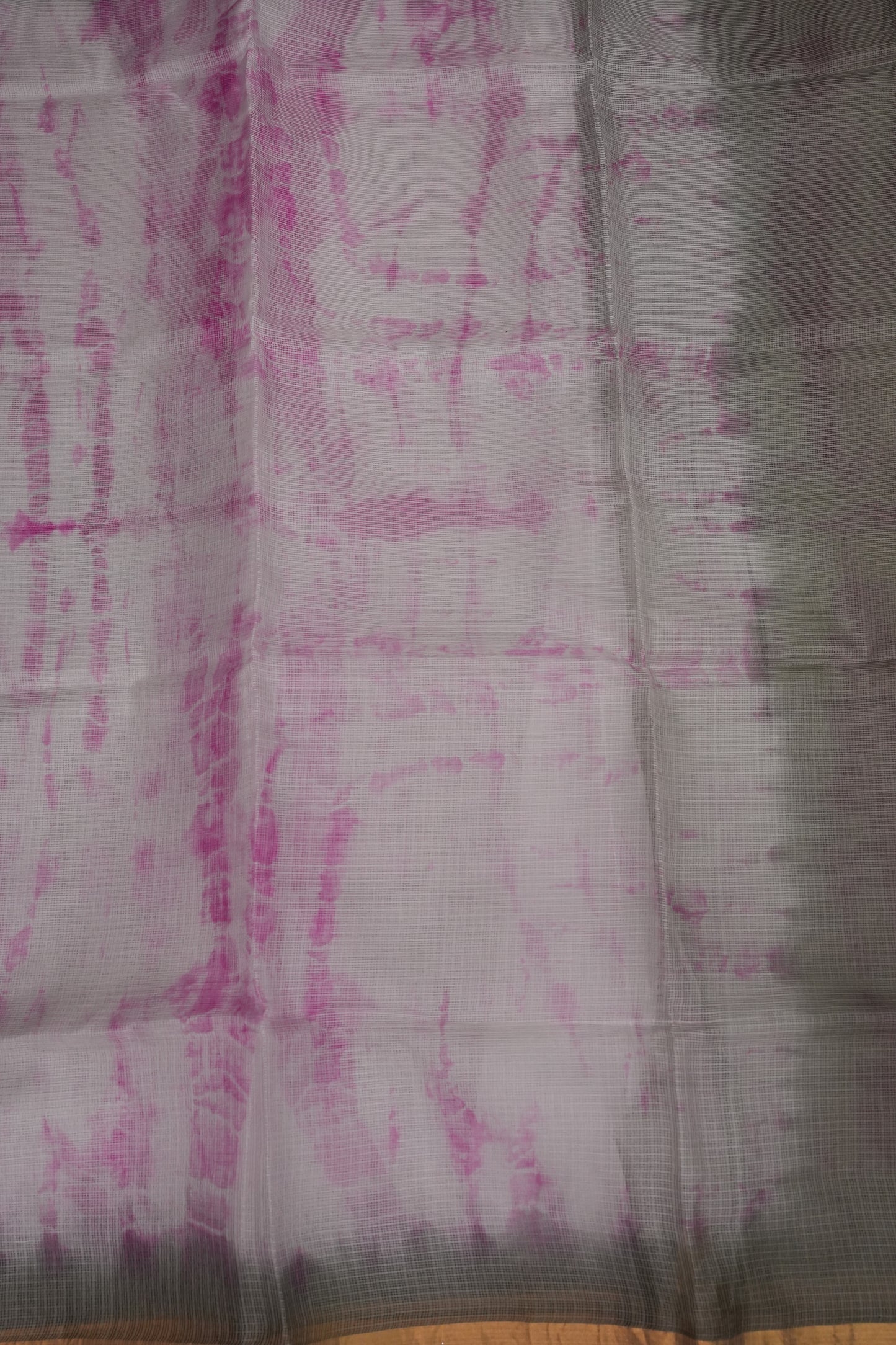 Silk Kota Shibori Tie & Dye Saree - Grey with Pink & White