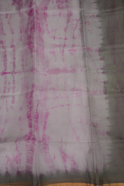 Silk Kota Shibori Tie & Dye Saree - Grey with Pink & White