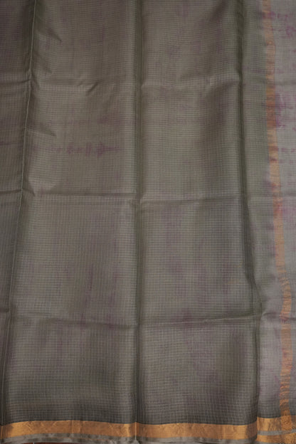 Silk Kota Shibori Tie & Dye Saree - Grey with Pink & White