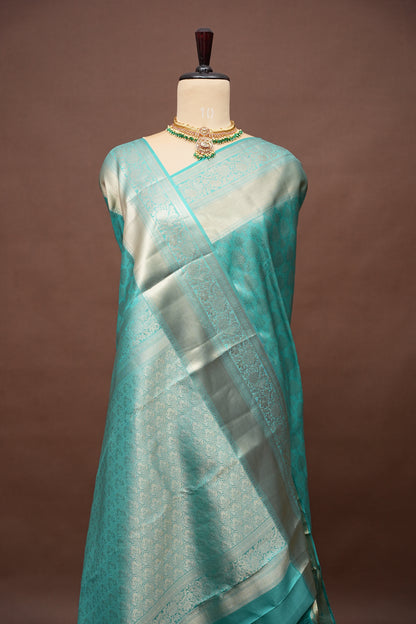 Soft Aqua Blue Pure Kanchipuram Brocade Silk Saree|Silk Mark Certified