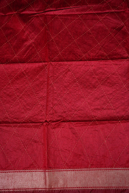 Raw Silk Saree with Katha Stitch – Red