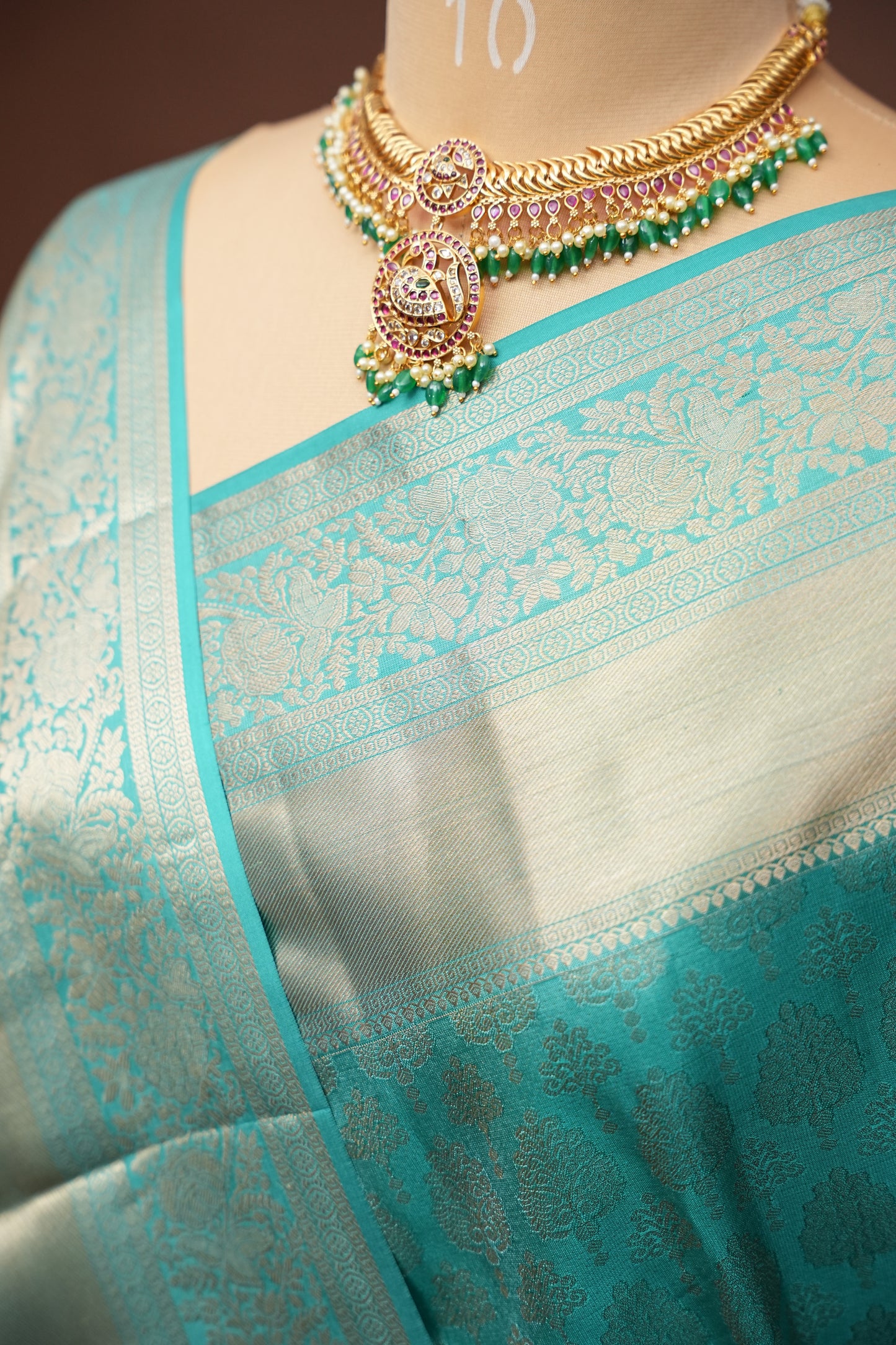 Soft Aqua Blue Pure Kanchipuram Brocade Silk Saree|Silk Mark Certified