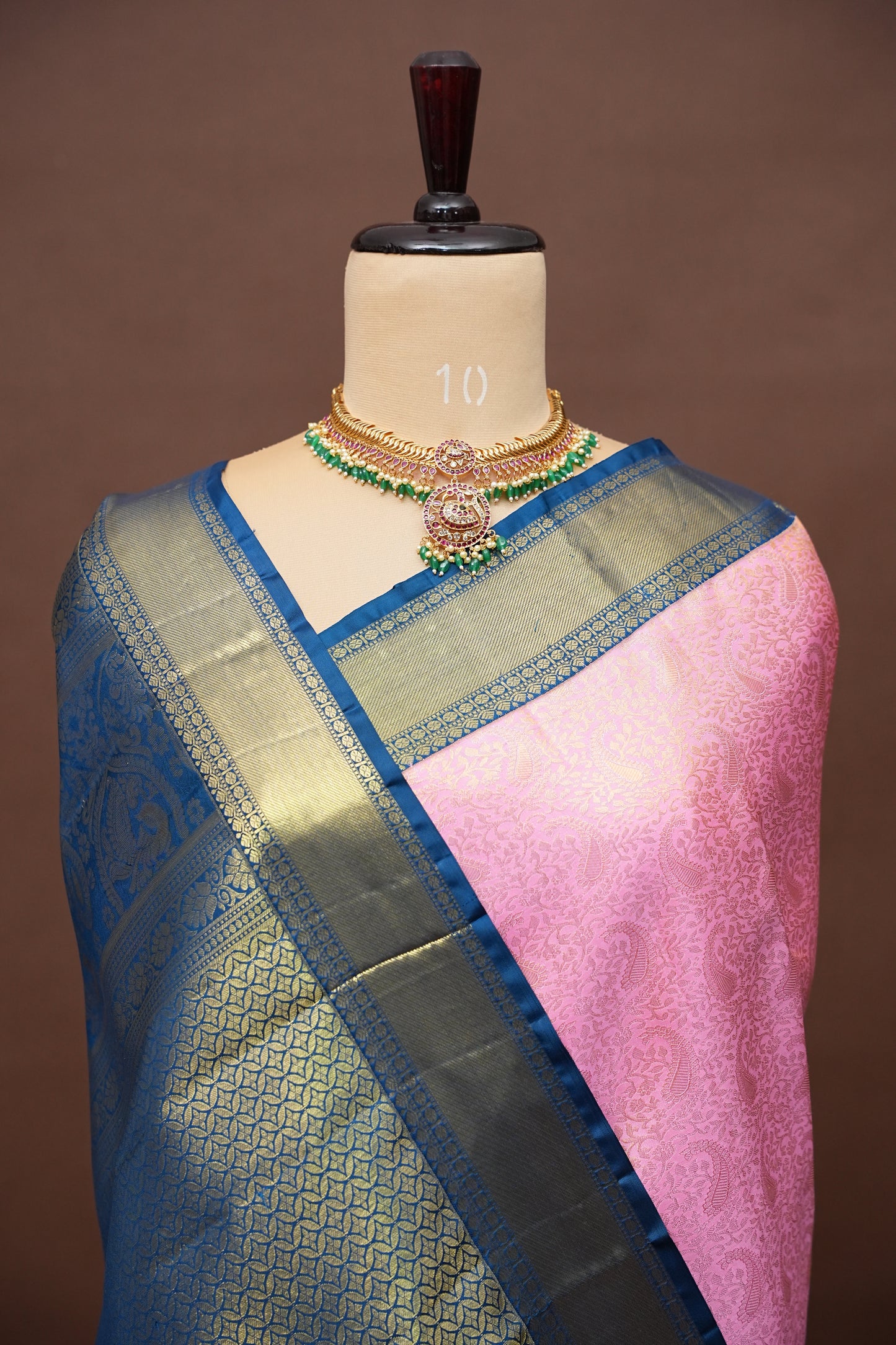 Candy Pink & Peacock Blue Pure Kanchipuram Silk with 2 Gram Gold Zari Weave|Silk Mark Certified