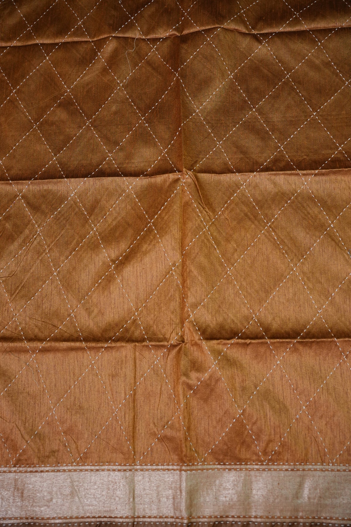 Raw Silk Saree with Katha Stitch – Mustard