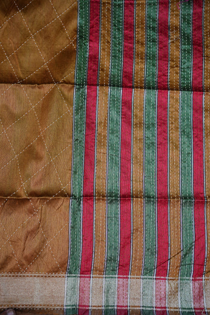 Raw Silk Saree with Katha Stitch – Mustard