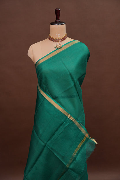 Silk Kota Plain Saree - Teal Green