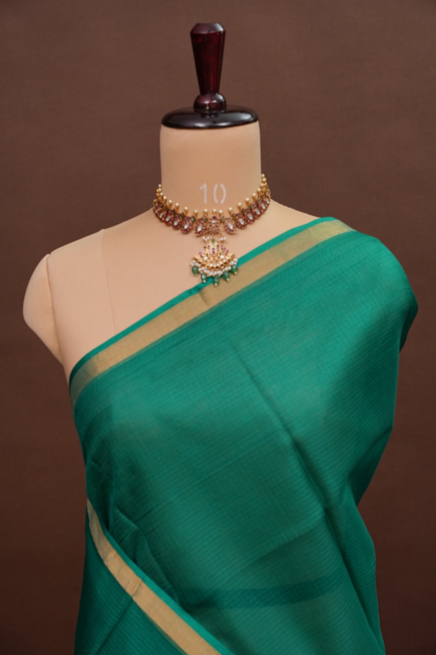 Silk Kota Plain Saree - Teal Green