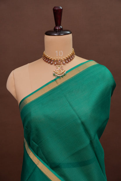Silk Kota Plain Saree - Teal Green