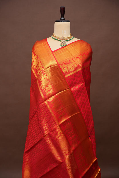 Crimson Red Bridal Pure Kanchipuram Silk Saree|Silk Mark Certified