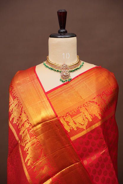 Crimson Red Bridal Pure Kanchipuram Silk Saree|Silk Mark Certified