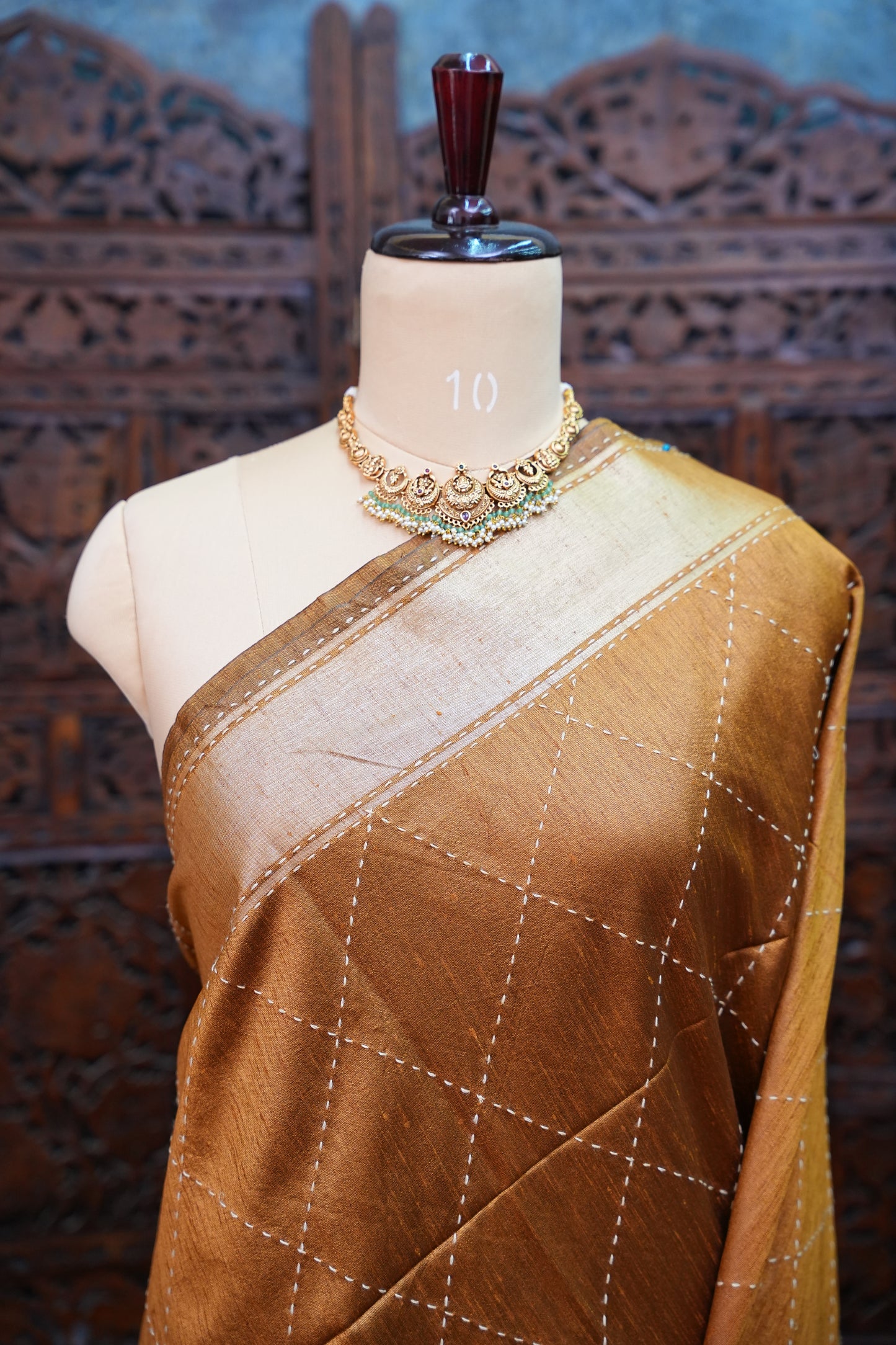 Raw Silk Saree with Katha Stitch – Mustard