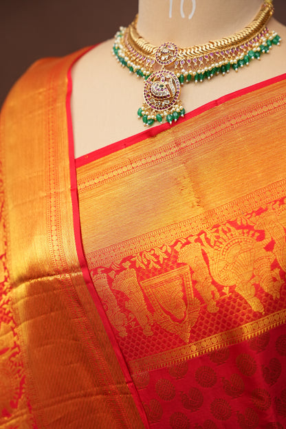 Crimson Red Bridal Pure Kanchipuram Silk Saree|Silk Mark Certified